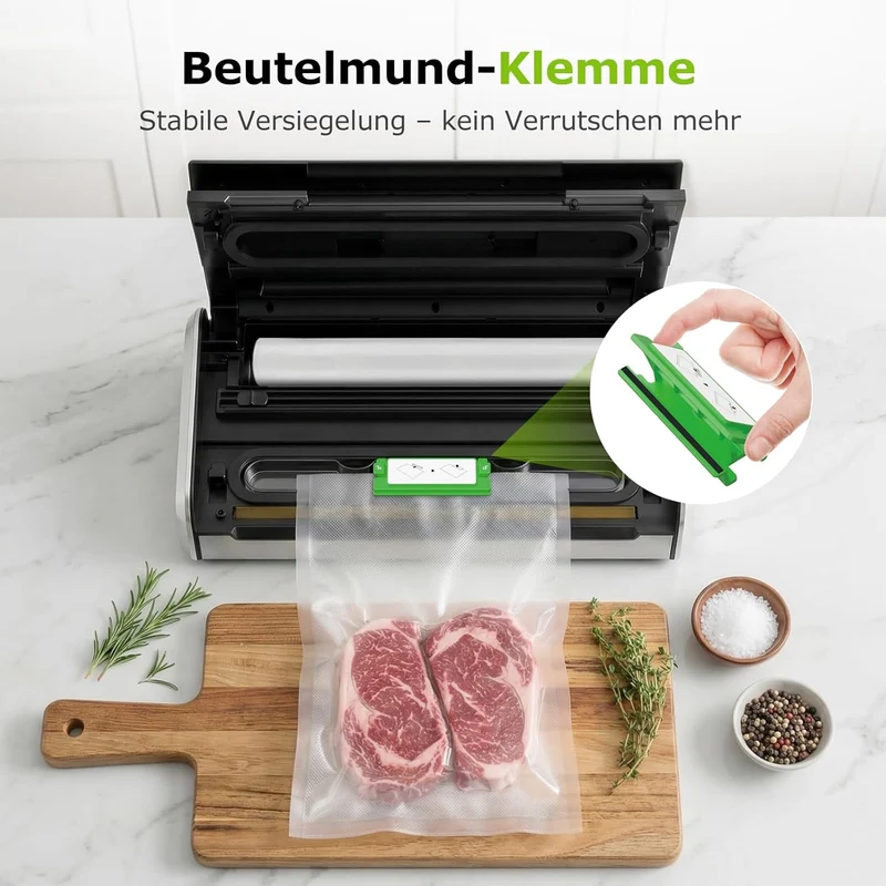 Bonsenkitchen Vakuumiergerät Edelstahl Lebensmittelversiegelung 5mm Breite Versiegelung Einhand-Bedi