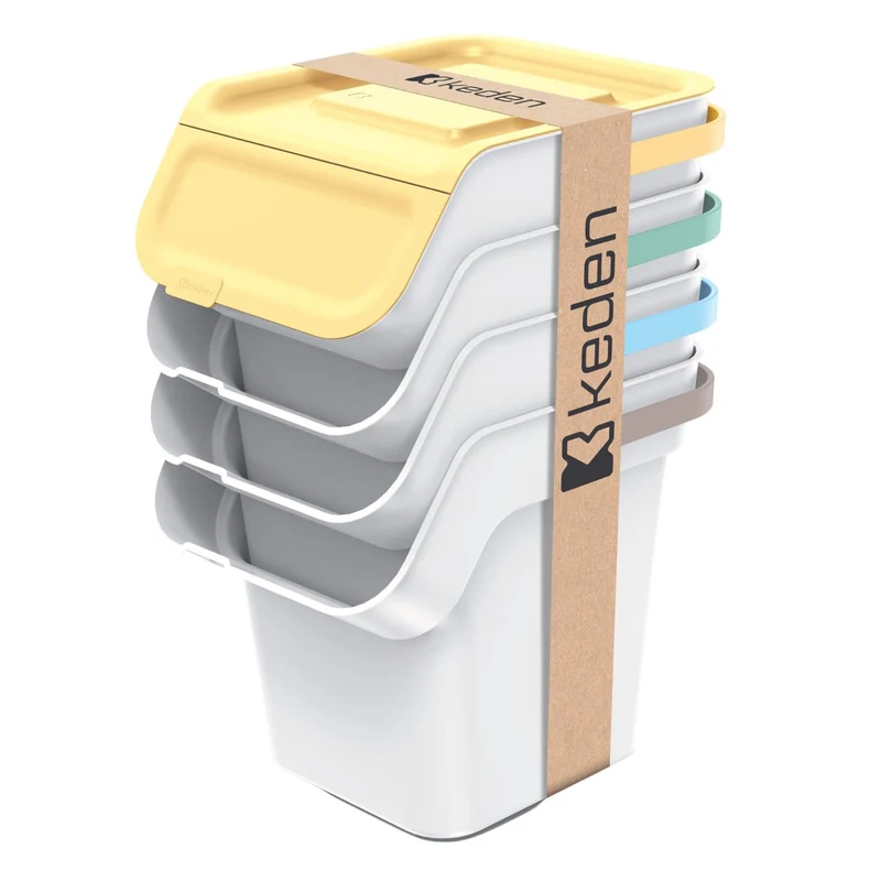 Keden Kaddi Q Mülltrennsystem 4x20L Set mit Aktivkohlefilter, Mülltrennungsbehälter mit Deckel Recyc