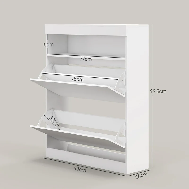 HOMCOM Schmaler Schuhschrank, Wandmontierter oder freistehender Schuhschrank mit 2 Klappschubladen u