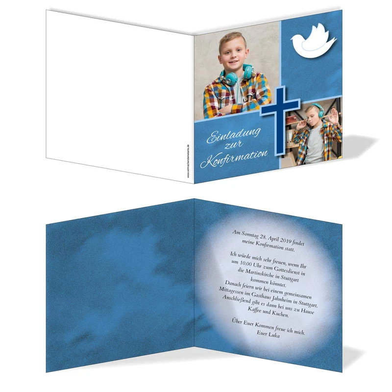 Einladung Einladungskarte Konfirmation Bilder Quadrat Blau 40, 40