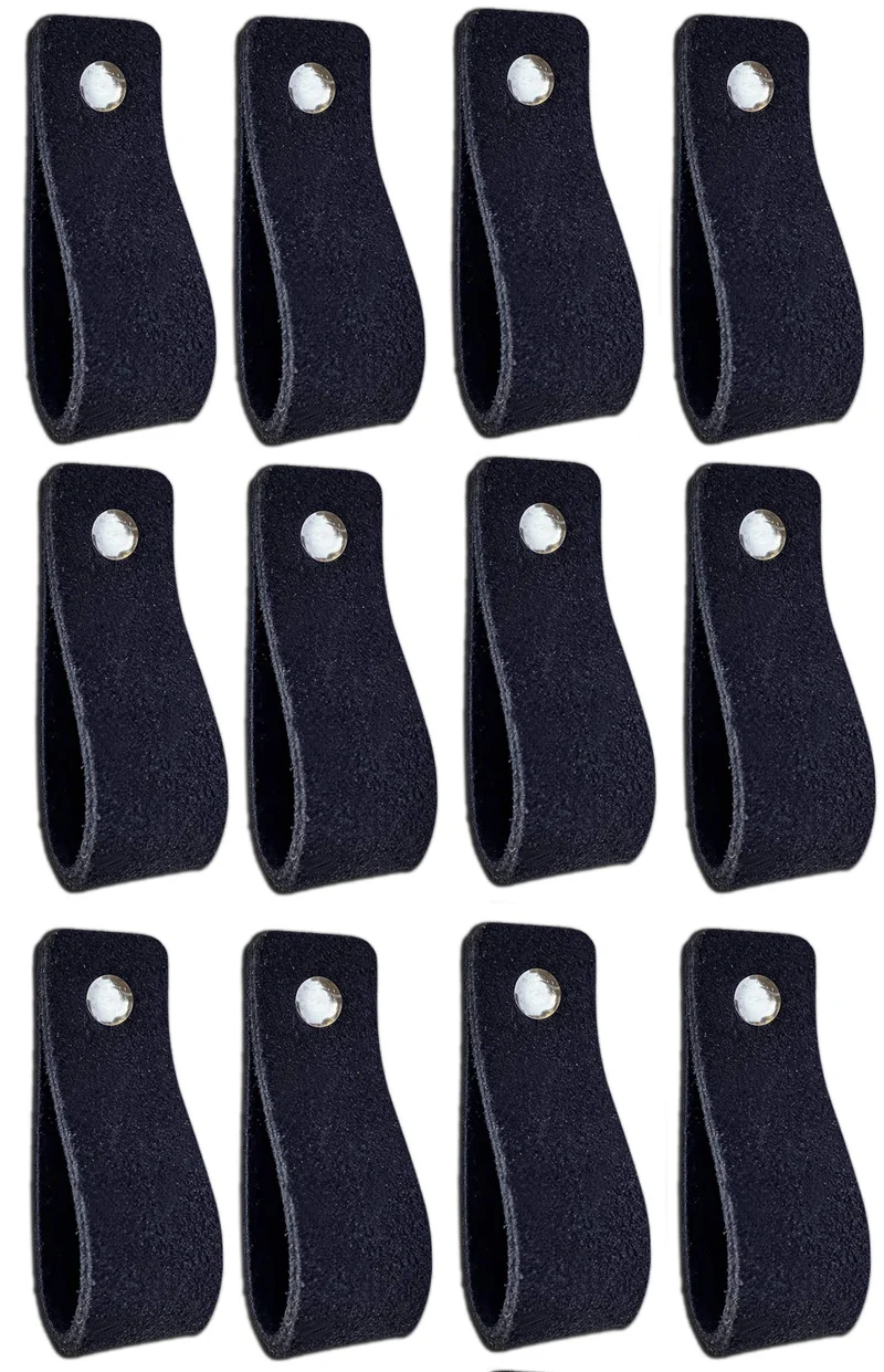 Brute Strength - Ledergriffe für Möbel - Wildleder - Schwarz - 12 Stück - 16,5 x 2,5 cm - Schrankgri