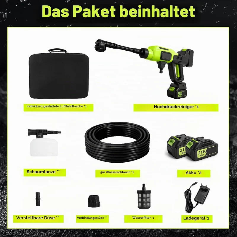 Akku Hochdruckreiniger Zweistift-Hochdruckreiniger kompatibel mit Makita-Akkus, 80bar 6-in-1-Düse un