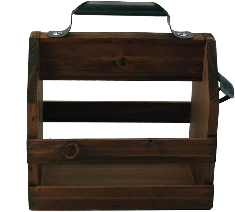 Retro Bierträger für 6 Flaschen 0,33 L Holz mit Metall Flaschenöffner Flaschenhalter Flaschenträger