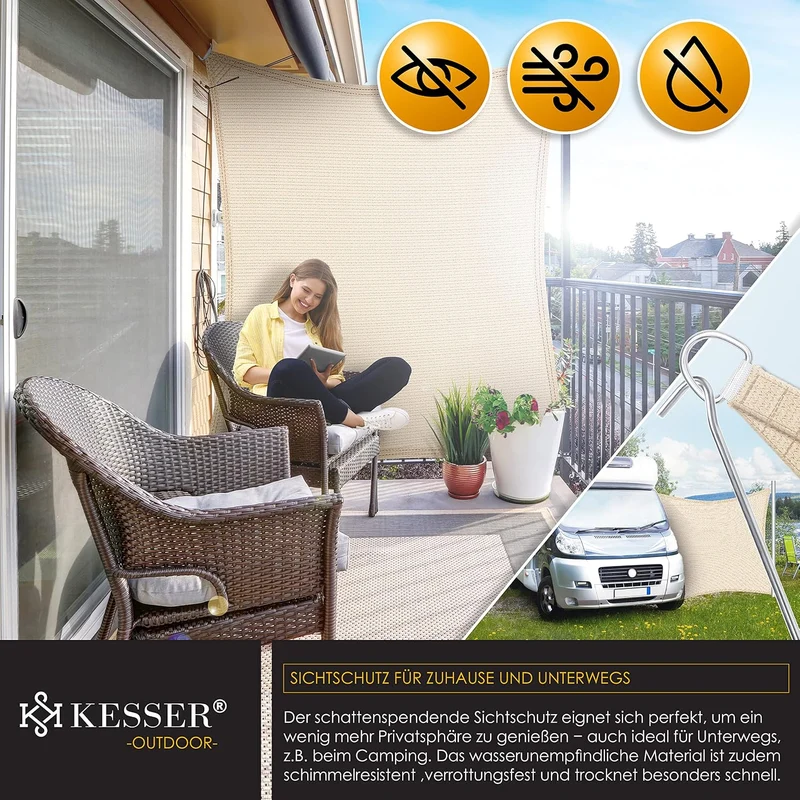 KESSER® Sonnensegel Sonnenschutz Windschutz | HDPE Gewebe | wasserabweisend & windabweisend | Rechte