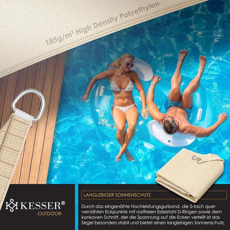 KESSER® Sonnensegel Sonnenschutz Windschutz | HDPE Gewebe | wasserabweisend & windabweisend | Rechte