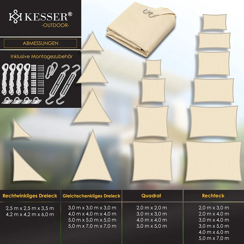 KESSER® Sonnensegel Sonnenschutz Windschutz | HDPE Gewebe | wasserabweisend & windabweisend | Rechte