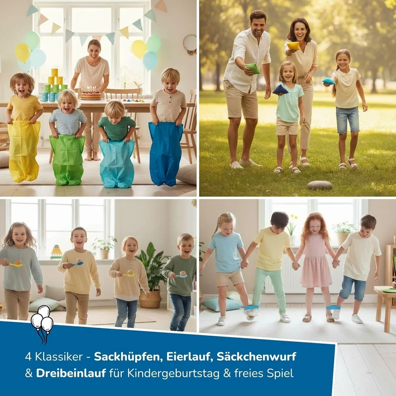 alldoro 68750 XXL-Kinder-Partyspiele-Set, 6 Outdoor-Spiele für Geburtstage, Gartenspiele mit Eierlau