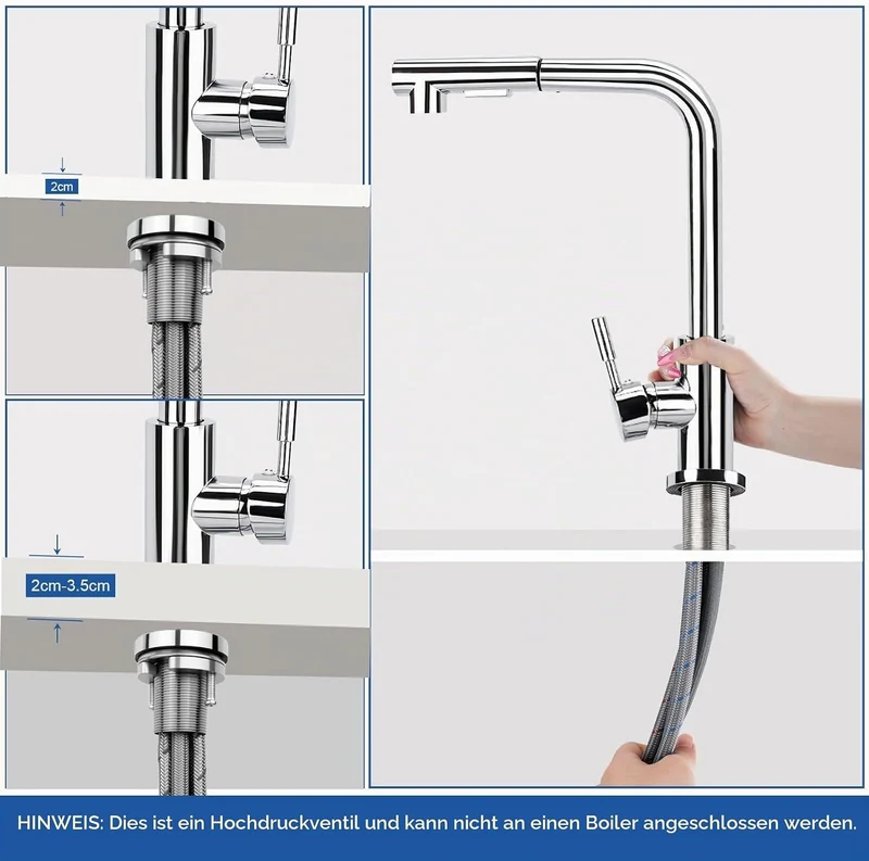 Wasserhahn Küche Ausziehbar,Küchenarmatur mit Brause Ausziehbar,360° Schwenkbare Küchenarmatur,Einhe