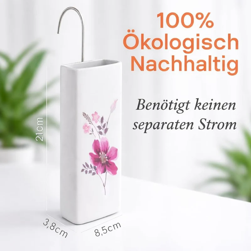8er Set Luftbefeuchter Heizung Keramik 380ml Heizkörper Verdunster weiss mit Haken Blumenmotive Raum
