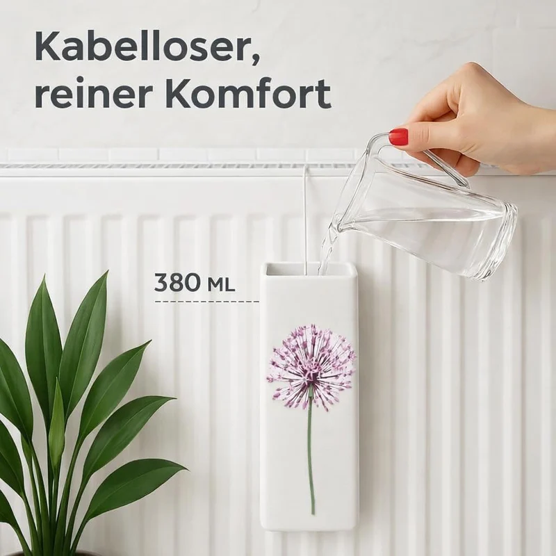 8er Set Luftbefeuchter Heizung Keramik 380ml Heizkörper Verdunster weiss mit Haken Blumenmotive Raum